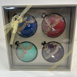 Stunning NIB Christian Siriano Set Of 4 Glass Lg Ornaments Heavily Embellished